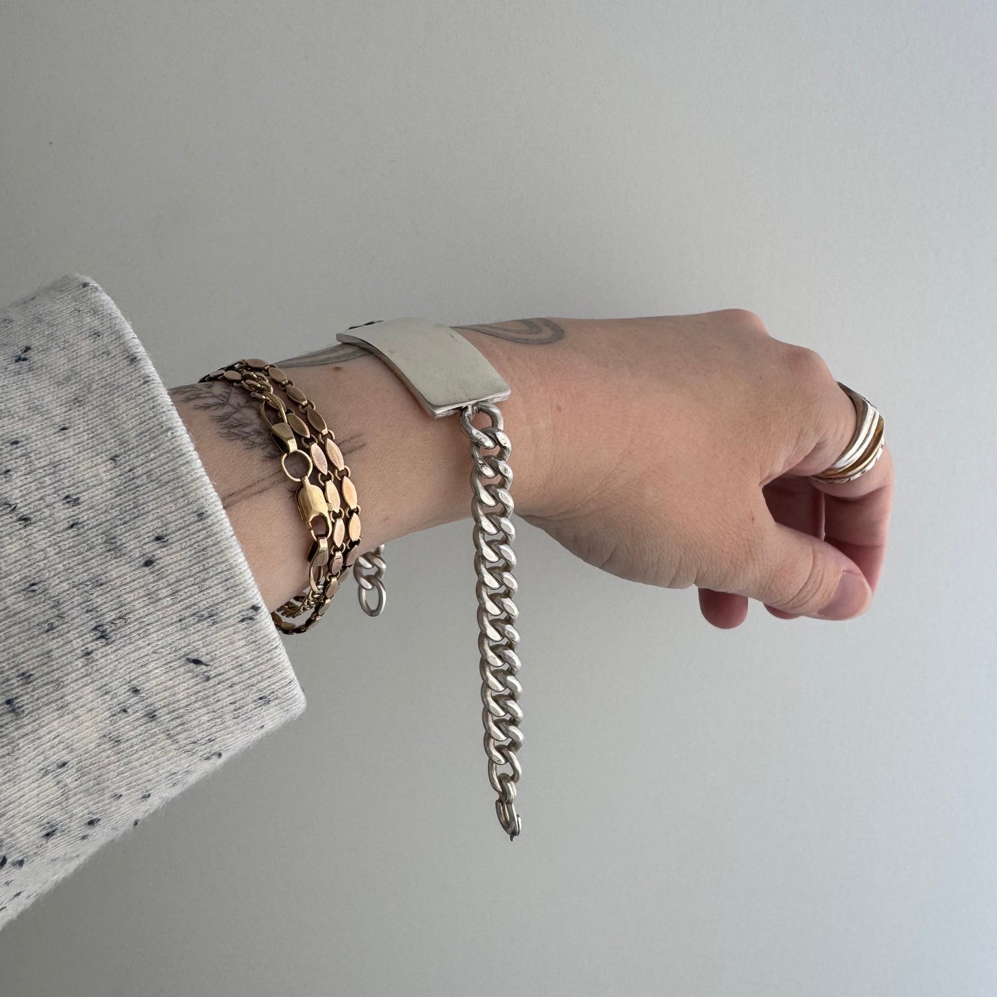 V I N T A G E // timeless ID / sterling silver 1940s curb chain ID bracelet with sister clasp / ~7.25", 30g