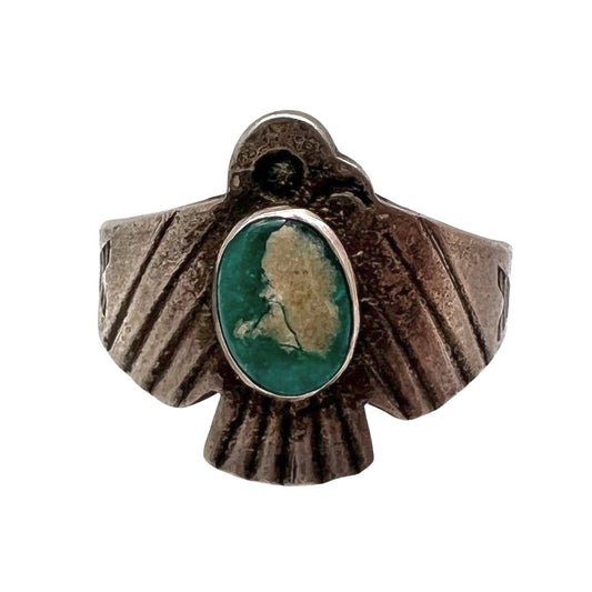 V I N T A G E // thunderbird embrace / sterling silver and turquoise bird ring / size 5.5