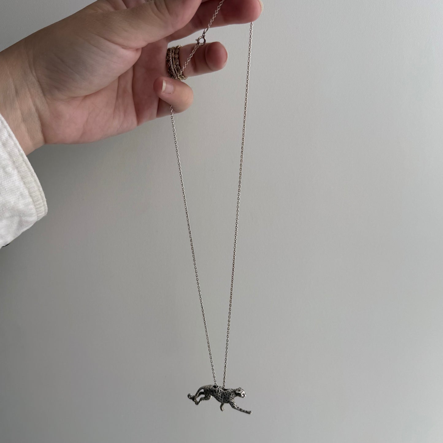 E S T A T E // a leopard can change her spots / sterling silver 3D leopard pendant and cable chain / a necklace