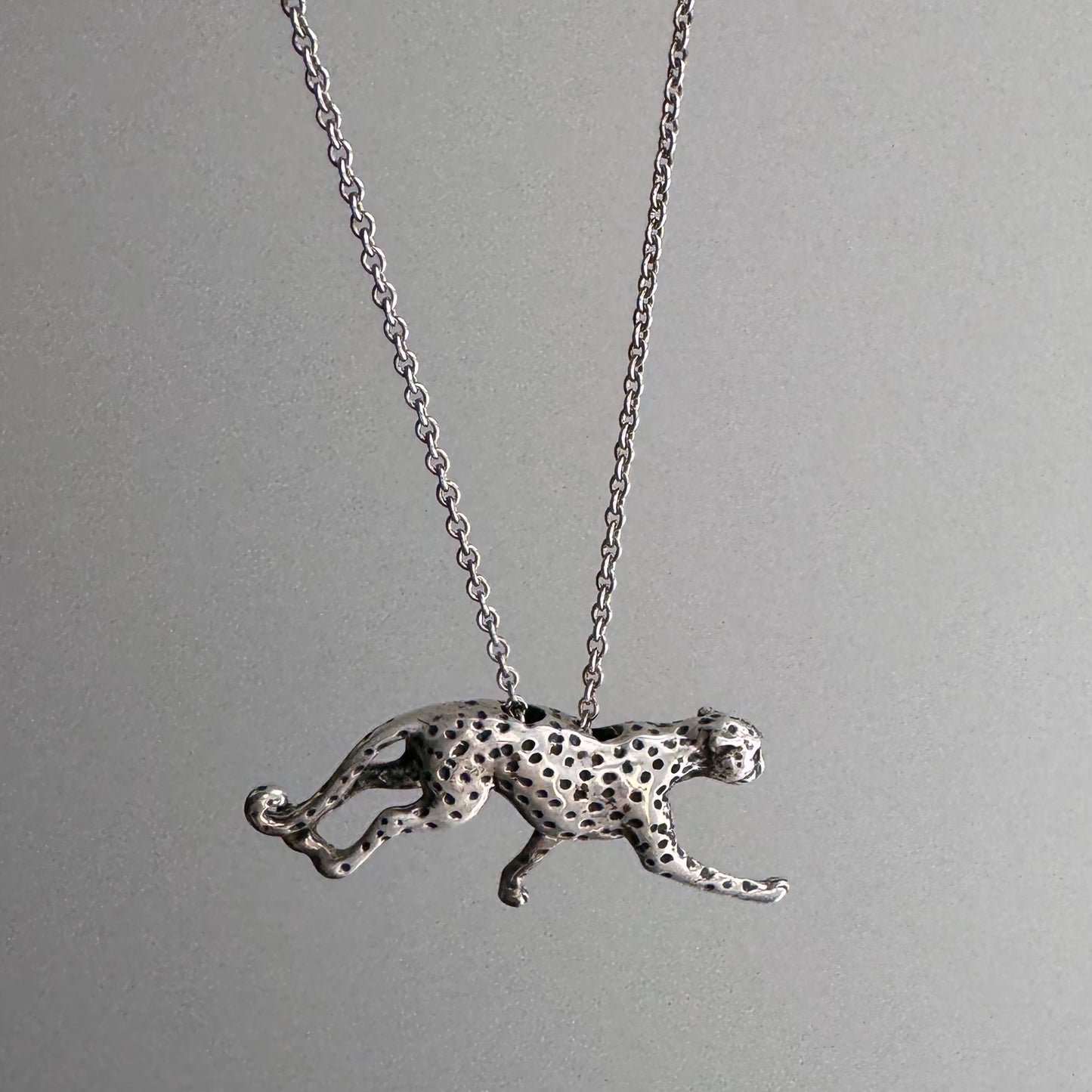E S T A T E // a leopard can change her spots / sterling silver 3D leopard pendant and cable chain / a necklace