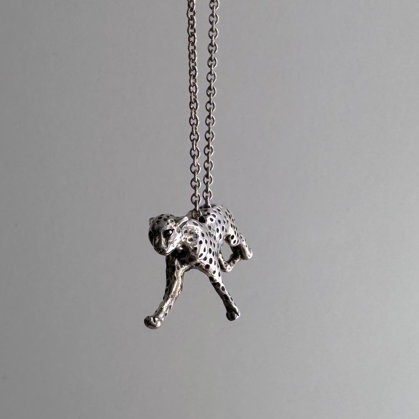 E S T A T E // a leopard can change her spots / sterling silver 3D leopard pendant and cable chain / a necklace