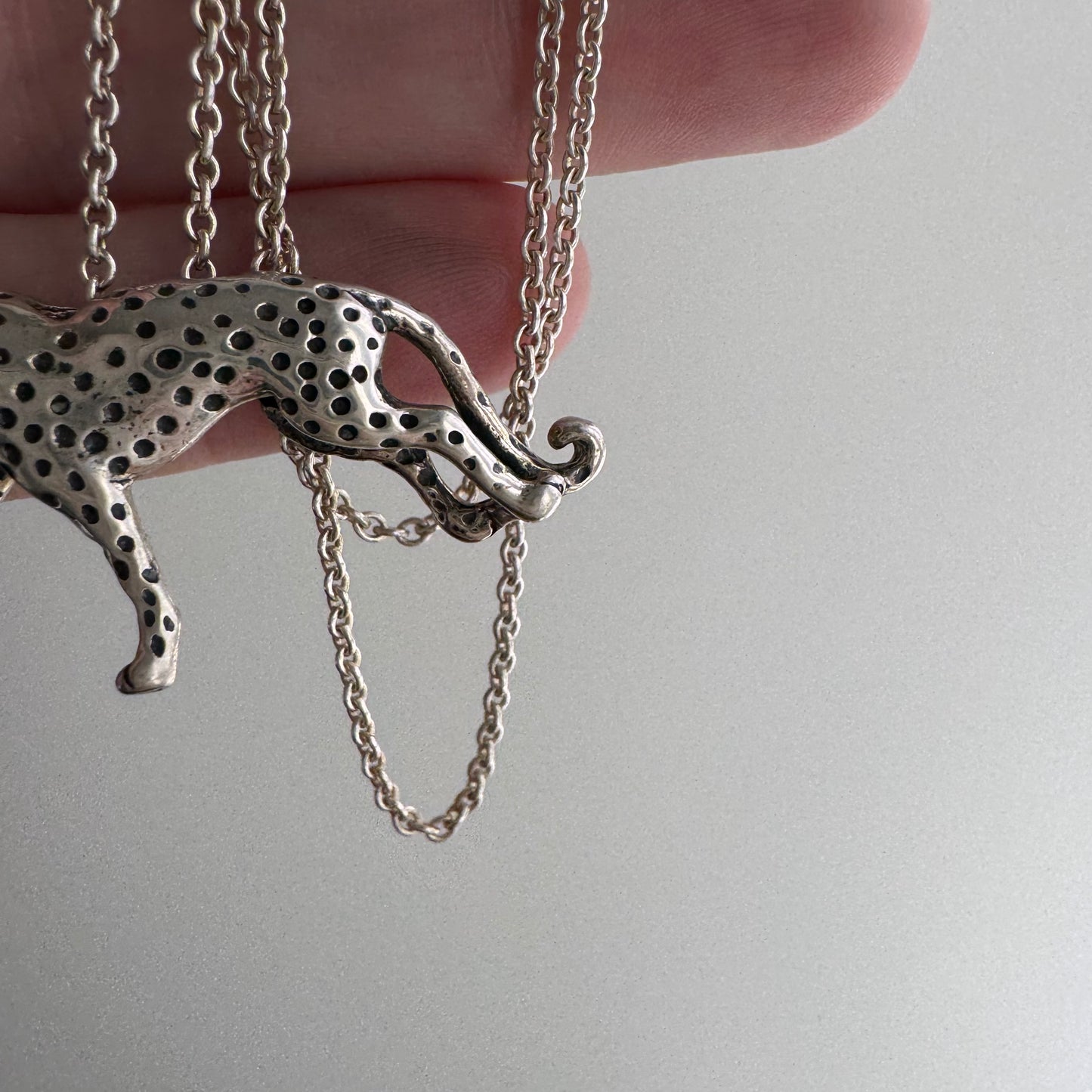 E S T A T E // a leopard can change her spots / sterling silver 3D leopard pendant and cable chain / a necklace