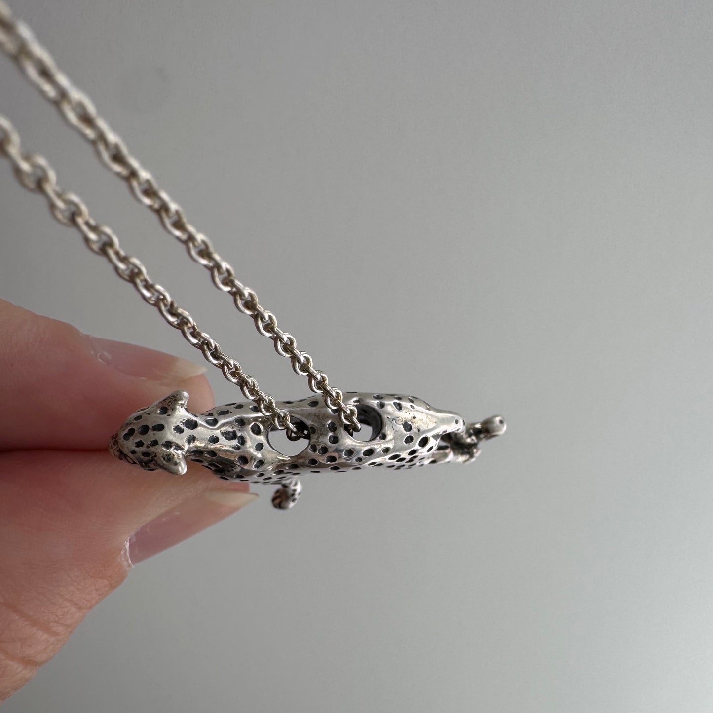 E S T A T E // a leopard can change her spots / sterling silver 3D leopard pendant and cable chain / a necklace