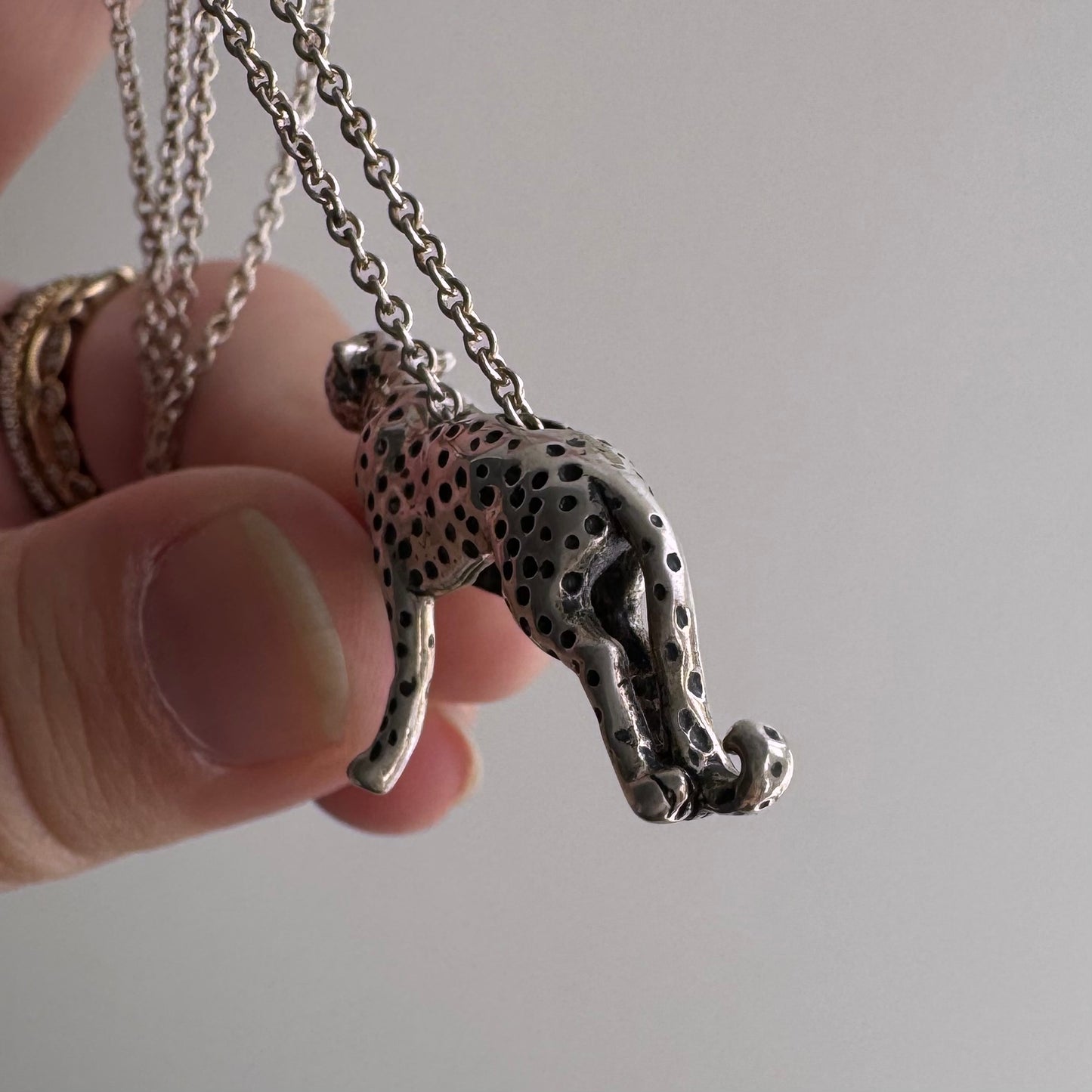 E S T A T E // a leopard can change her spots / sterling silver 3D leopard pendant and cable chain / a necklace
