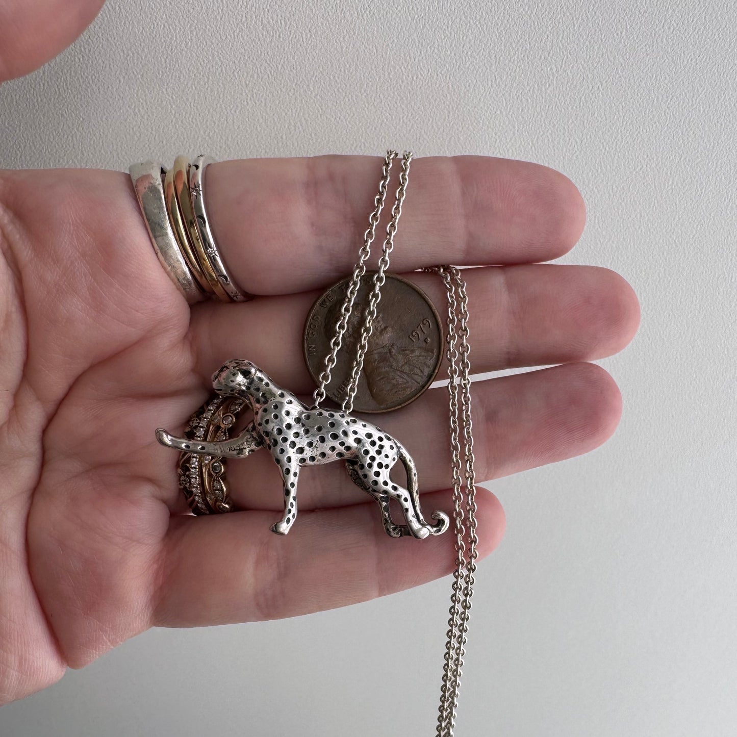 E S T A T E // a leopard can change her spots / sterling silver 3D leopard pendant and cable chain / a necklace