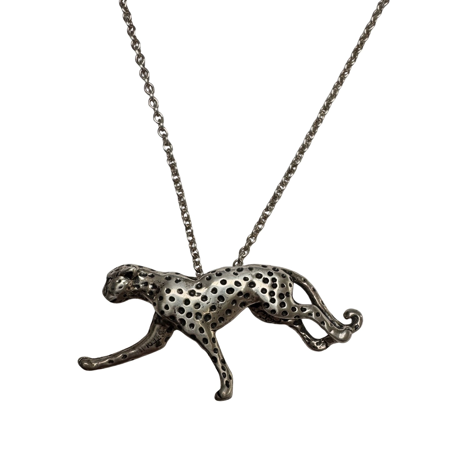 E S T A T E // a leopard can change her spots / sterling silver 3D leopard pendant and cable chain / a necklace