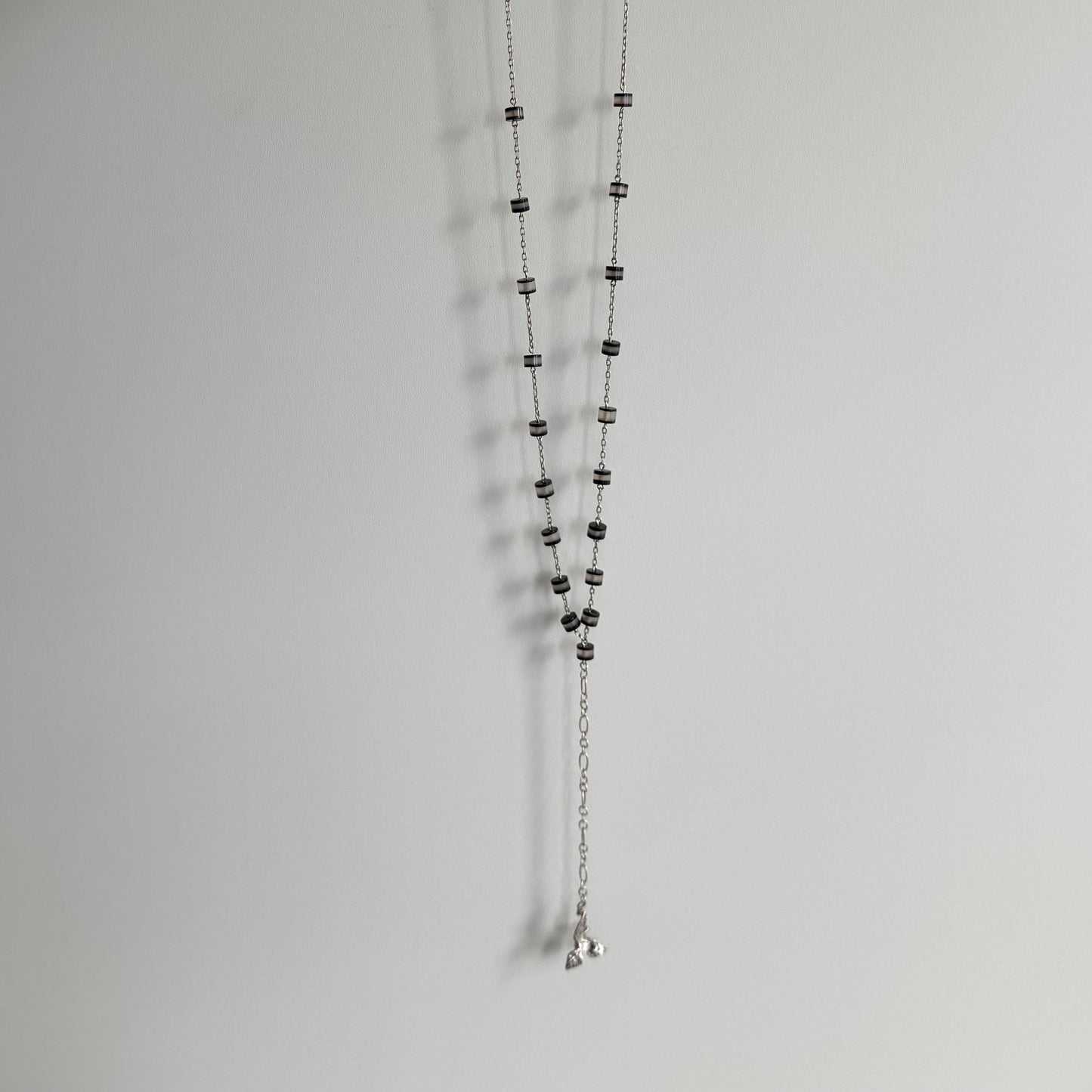 reimagined V I N T A G E // peace prayers / sterling silver and glass rosary style long chain / a necklace