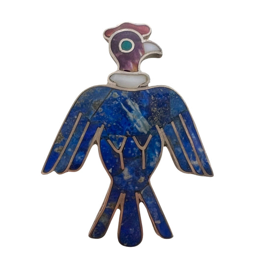 V I N T A G E // collared bird / sterling silver Zuni style inlay lapis lazuli bird / a large pendant