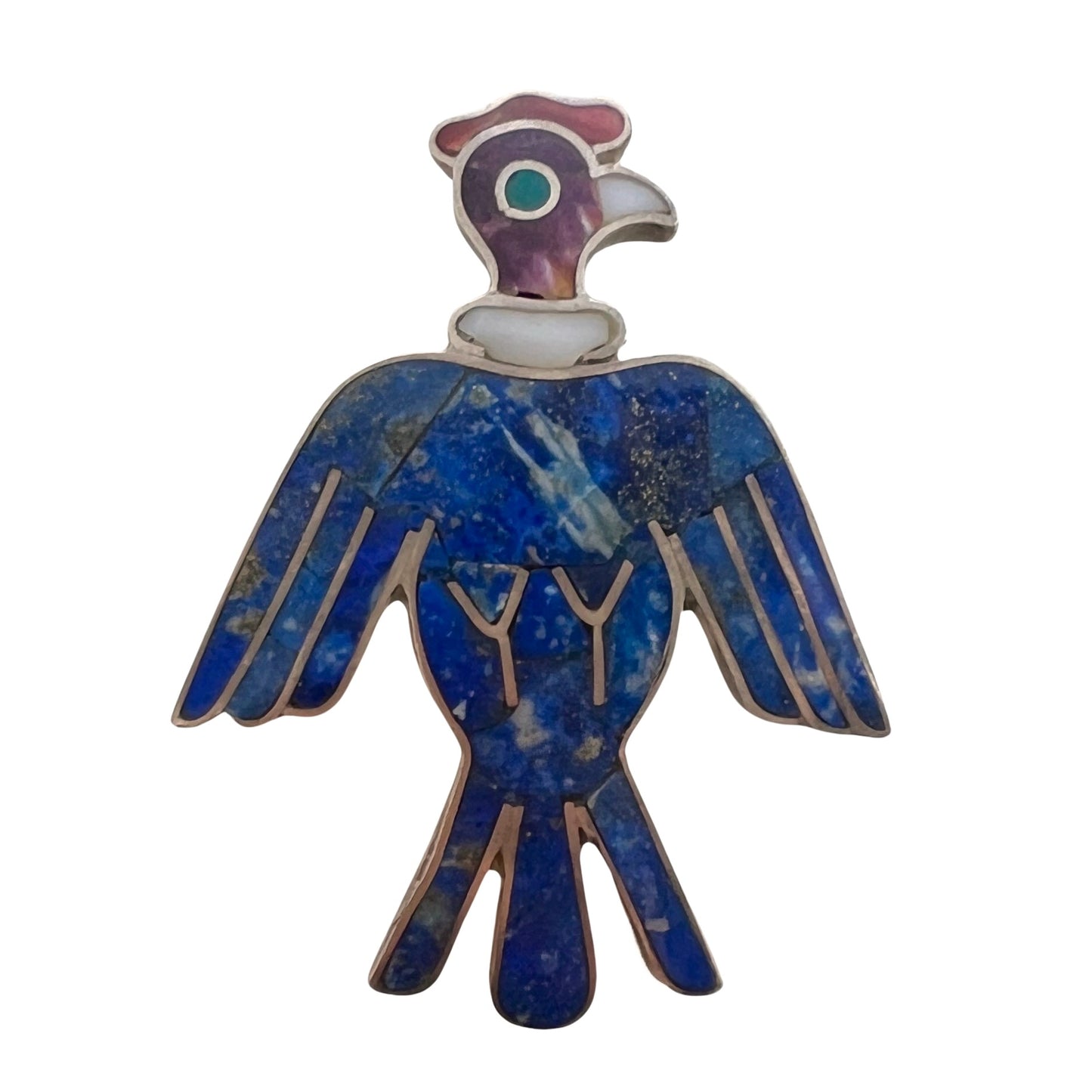 V I N T A G E // collared bird / sterling silver Zuni style inlay lapis lazuli bird / a large pendant