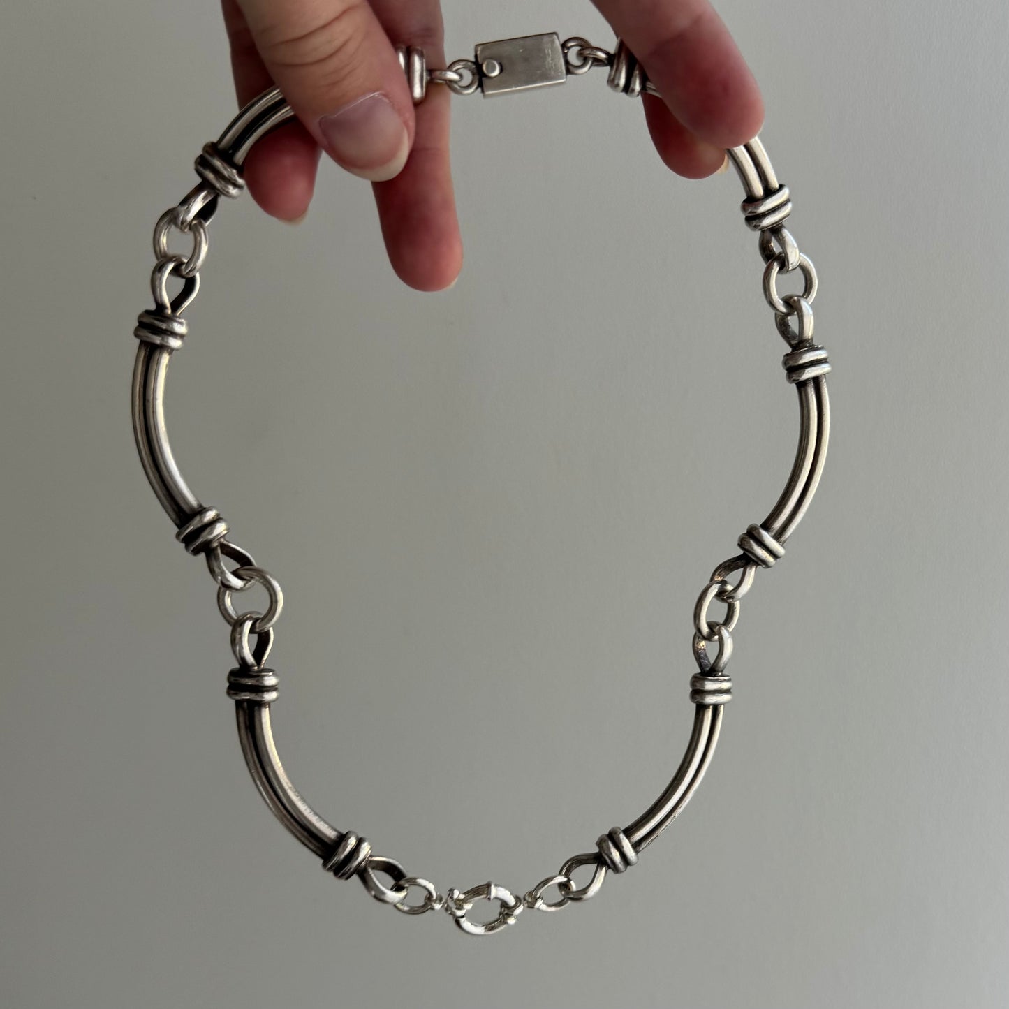 reimagined V I N T A G E // modern day watch chain / re-worked sterling silver curved bar link chain / ~16.5", 86.9g