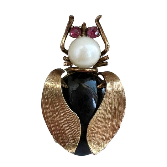 V I N T A G E // magnificent beetle / 14k yellow gold insect / brooch or pearl pendant