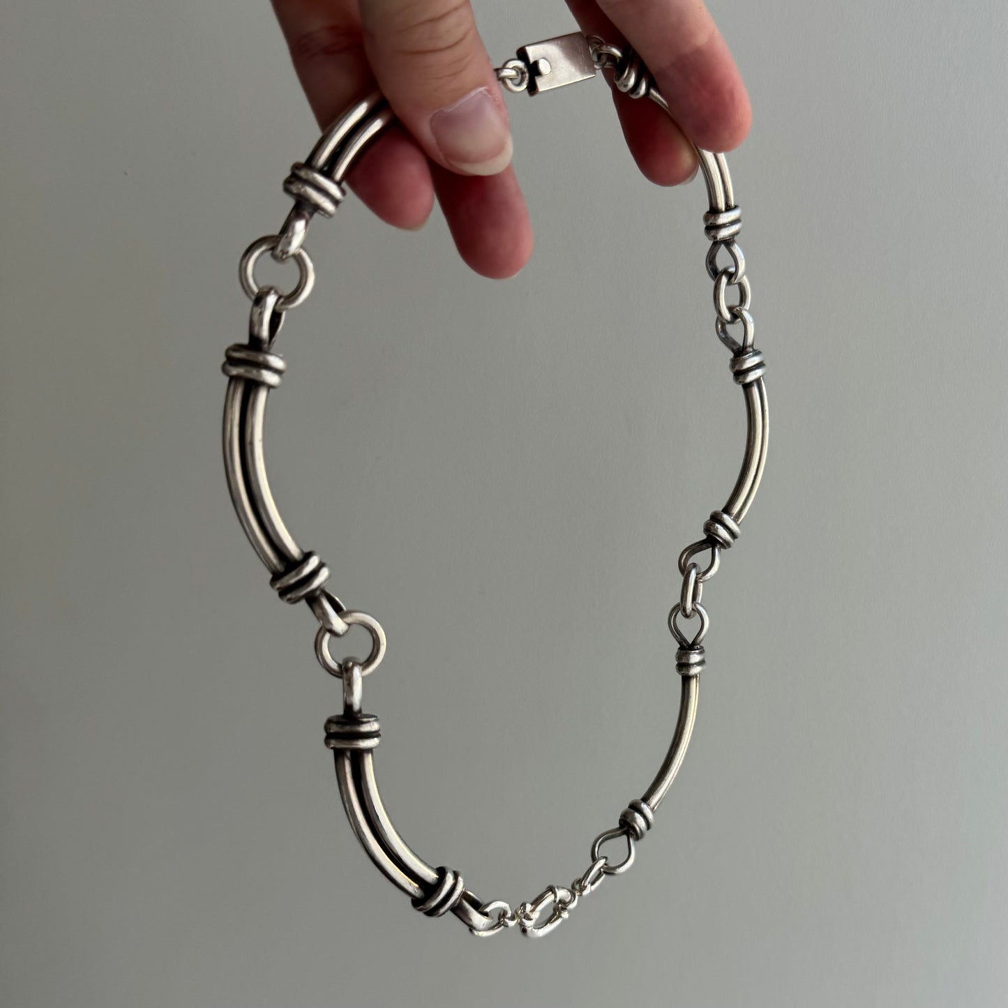 reimagined V I N T A G E // modern day watch chain / re-worked sterling silver curved bar link chain / ~16.5", 86.9g