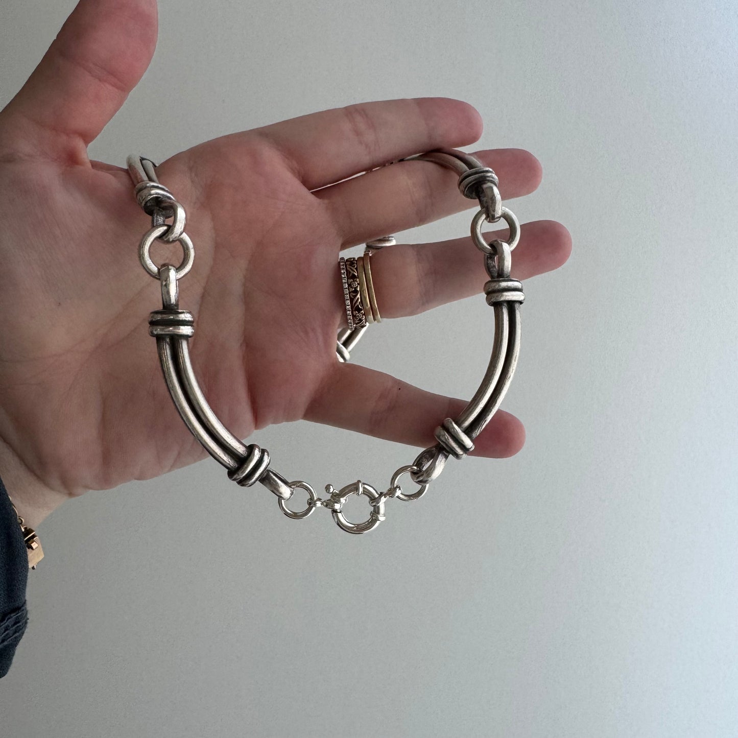 reimagined V I N T A G E // modern day watch chain / re-worked sterling silver curved bar link chain / ~16.5", 86.9g