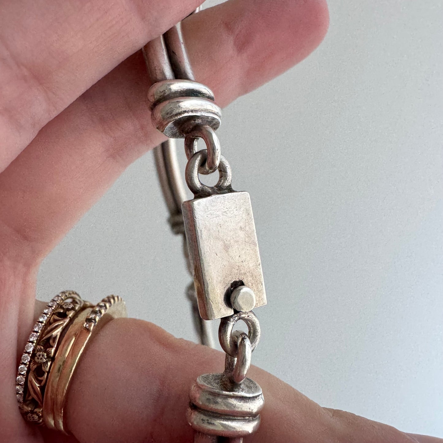 reimagined V I N T A G E // modern day watch chain / re-worked sterling silver curved bar link chain / ~16.5", 86.9g