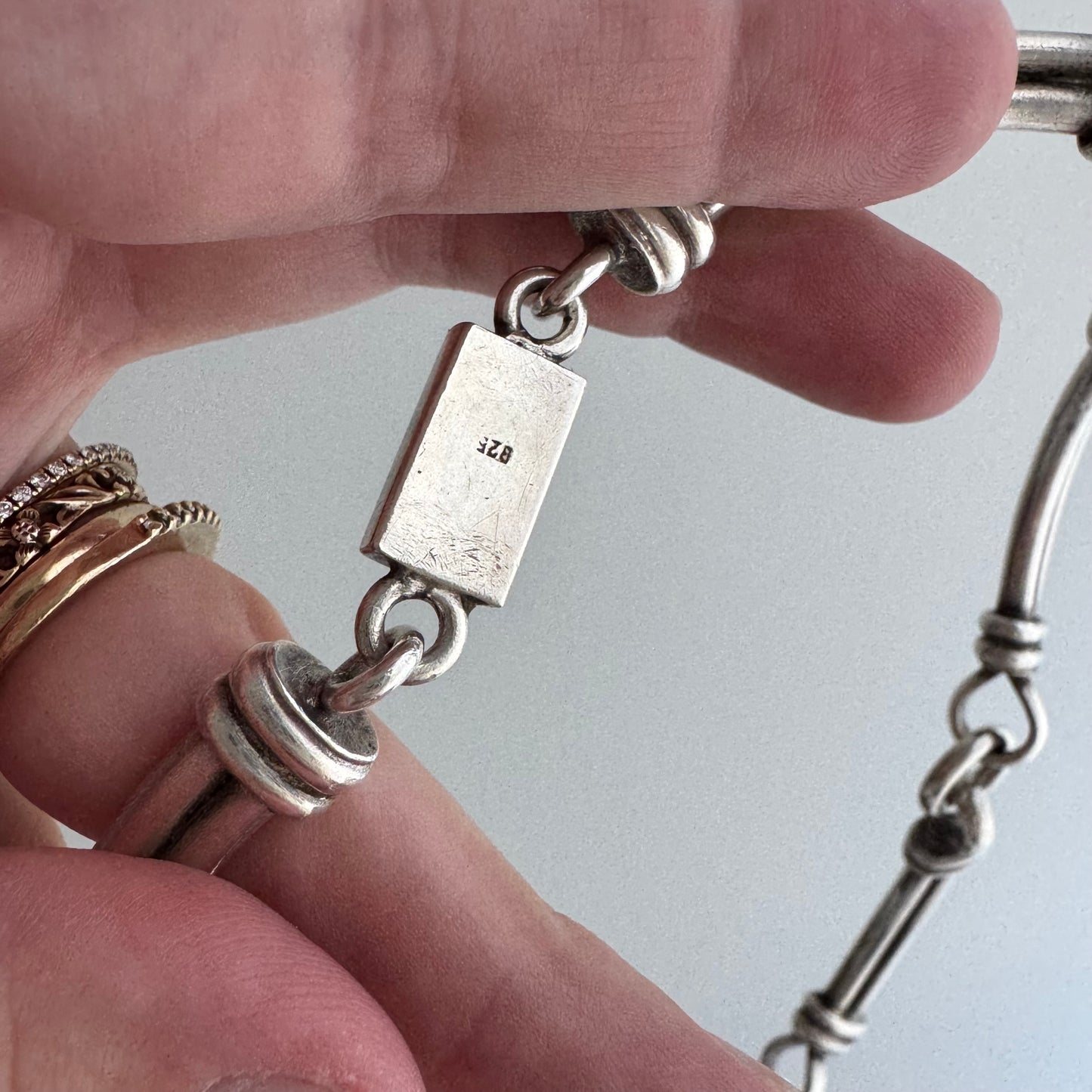 reimagined V I N T A G E // modern day watch chain / re-worked sterling silver curved bar link chain / ~16.5", 86.9g