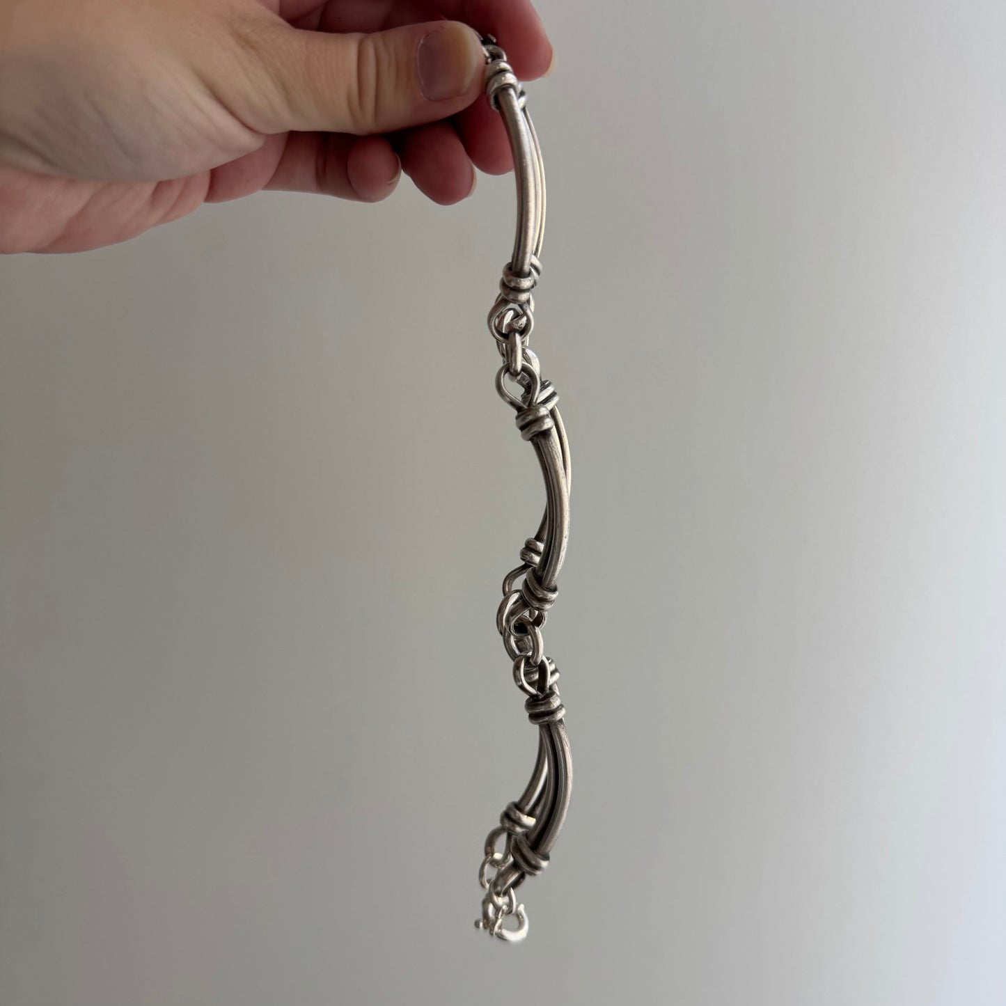 reimagined V I N T A G E // modern day watch chain / re-worked sterling silver curved bar link chain / ~16.5", 86.9g