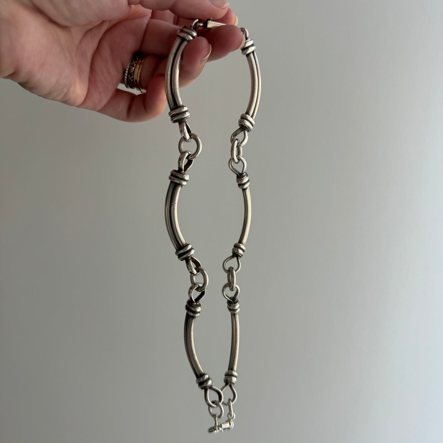 reimagined V I N T A G E // modern day watch chain / re-worked sterling silver curved bar link chain / ~16.5", 86.9g