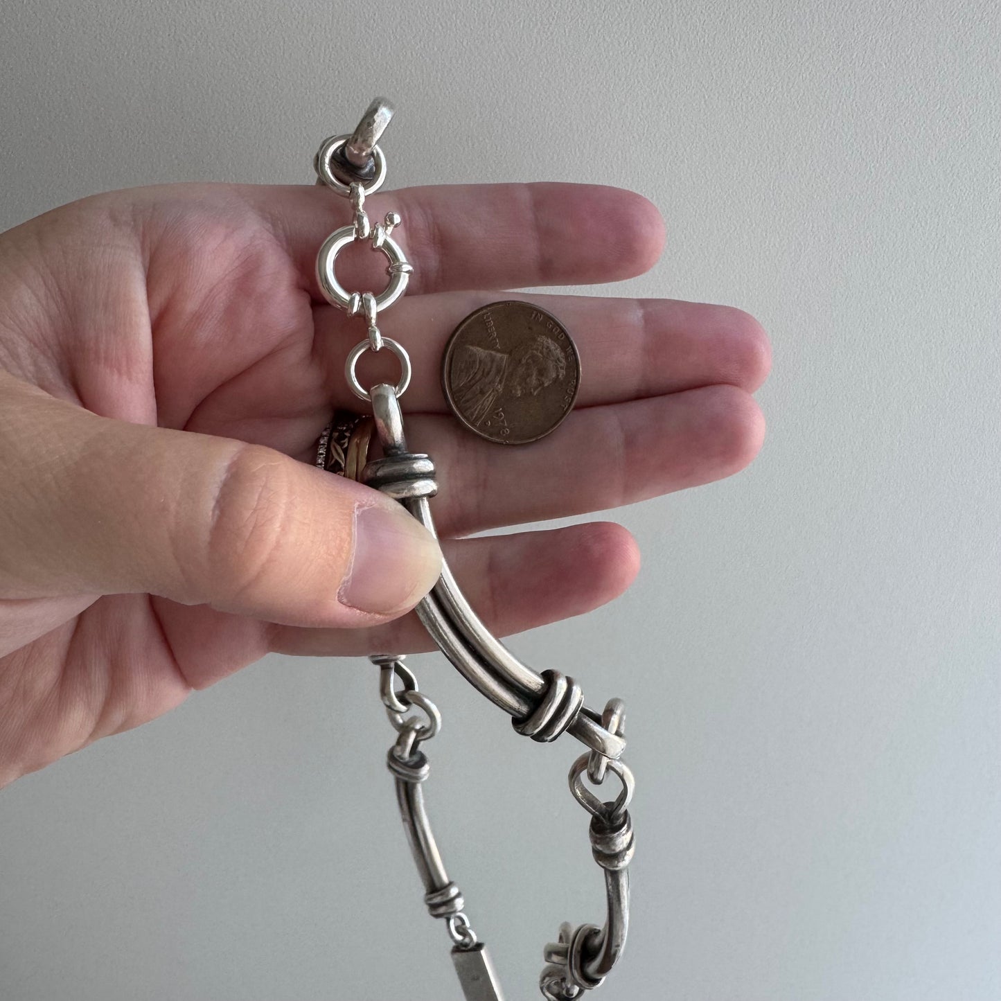 reimagined V I N T A G E // modern day watch chain / re-worked sterling silver curved bar link chain / ~16.5", 86.9g