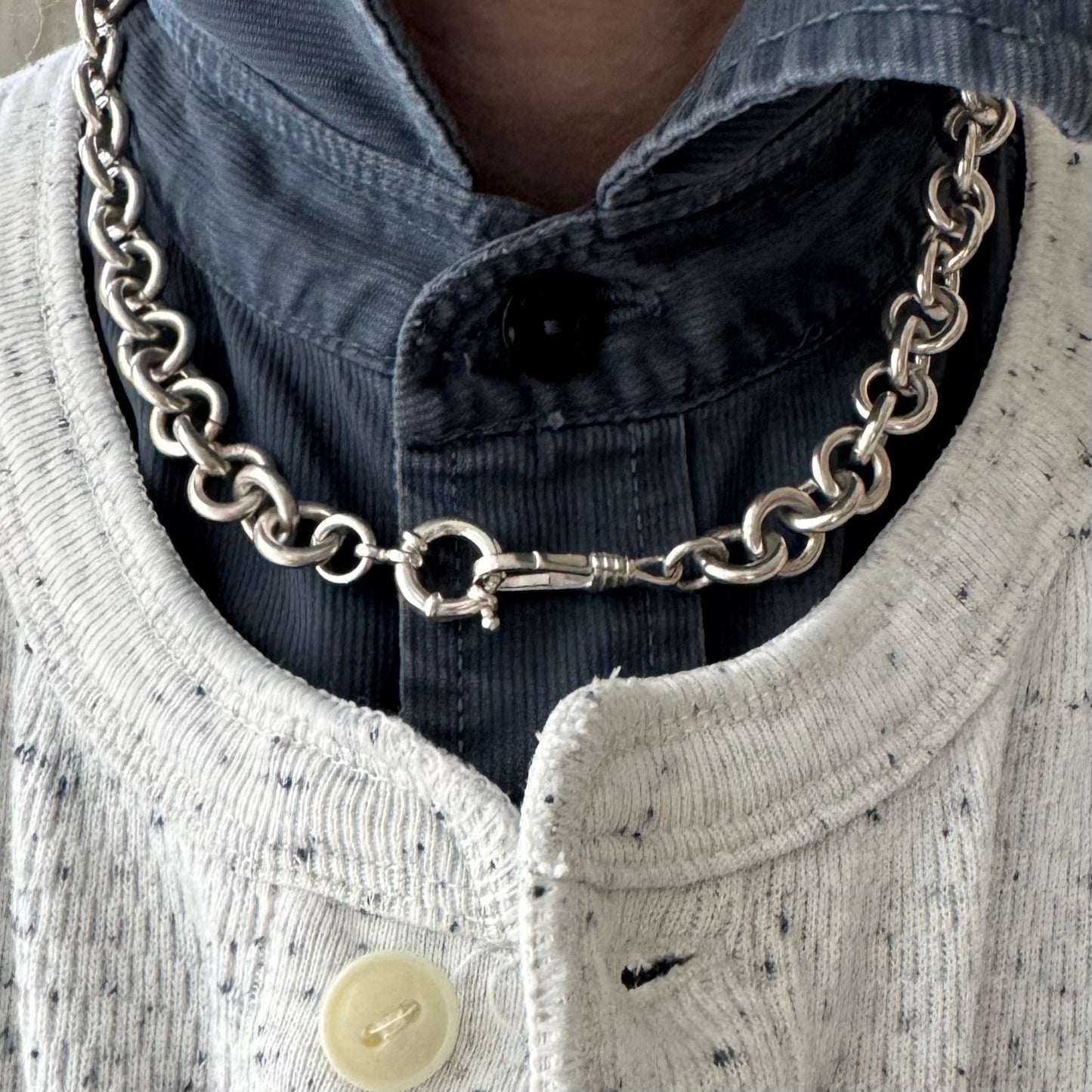 reimagined V I N T A G E // modern day watch chain / chunky sterling silver cable chain with new clasps / 18", 89.3g