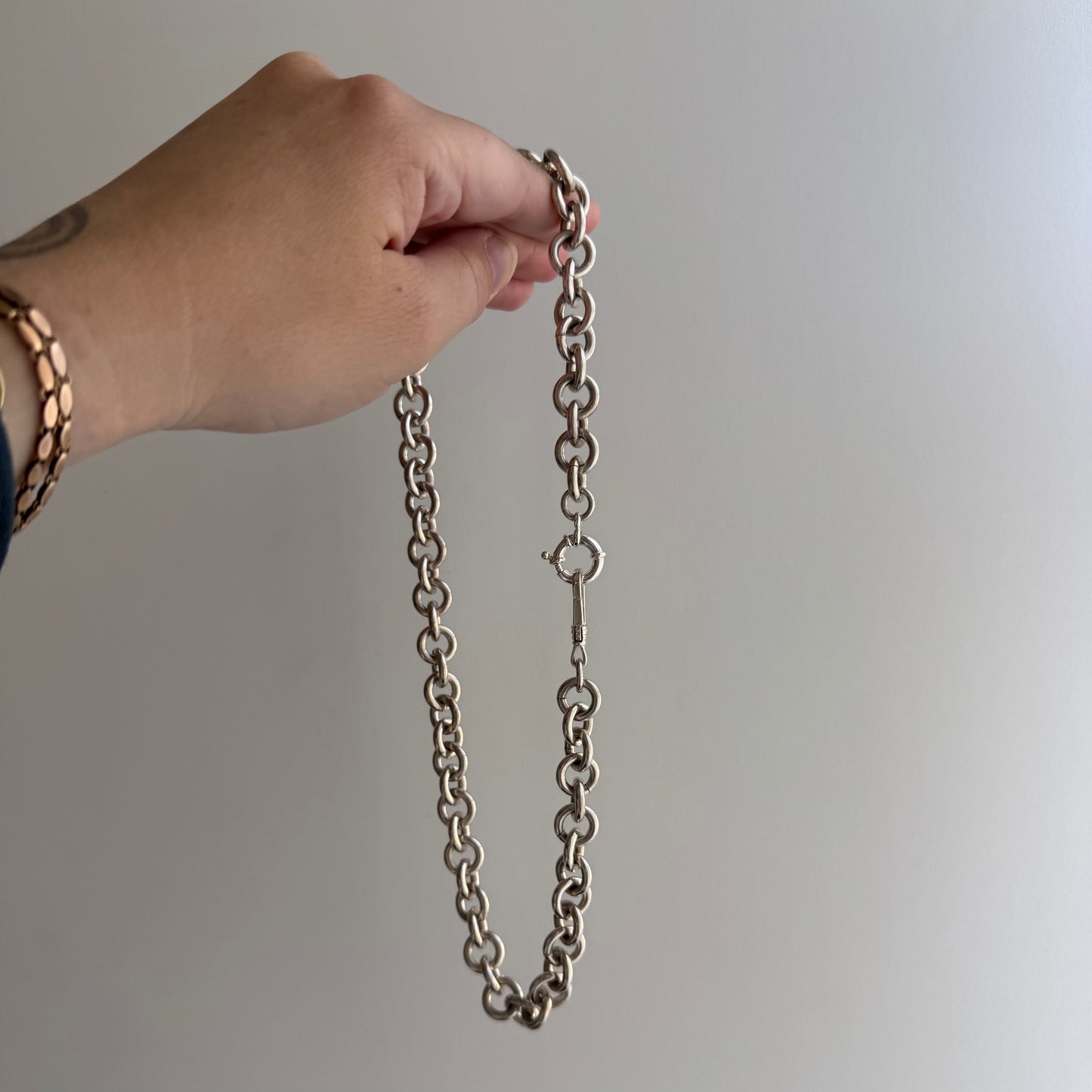 reimagined V I N T A G E // modern day watch chain / chunky sterling silver cable chain with new clasps / 18", 89.3g