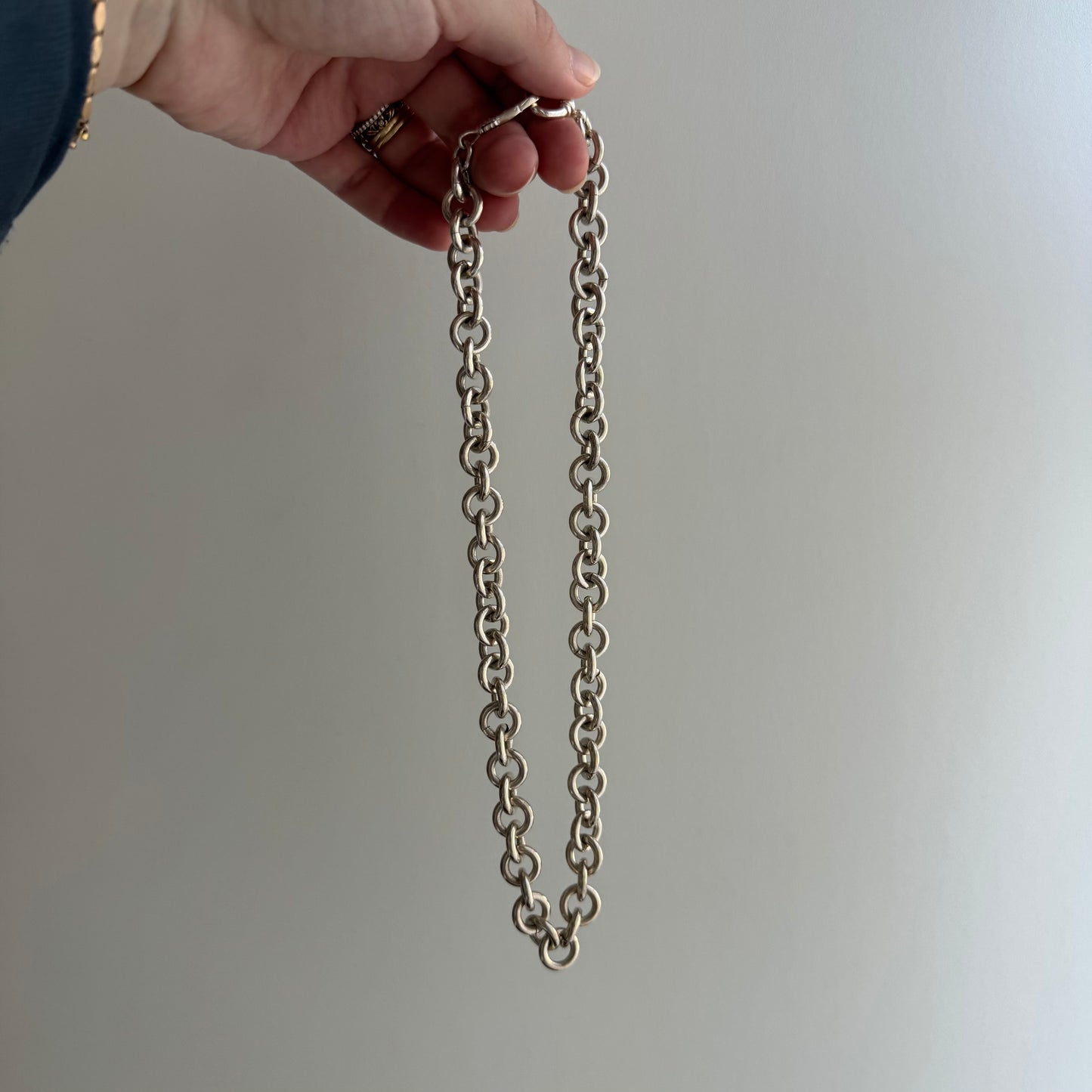 reimagined V I N T A G E // modern day watch chain / chunky sterling silver cable chain with new clasps / 18", 89.3g