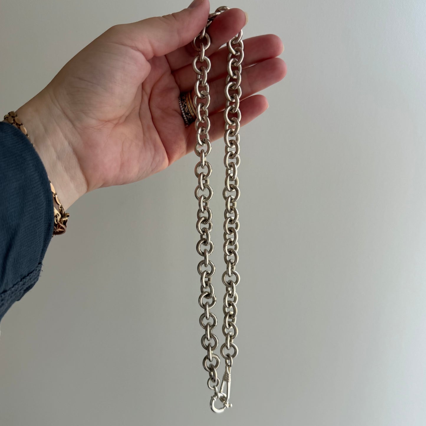 reimagined V I N T A G E // modern day watch chain / chunky sterling silver cable chain with new clasps / 18", 89.3g