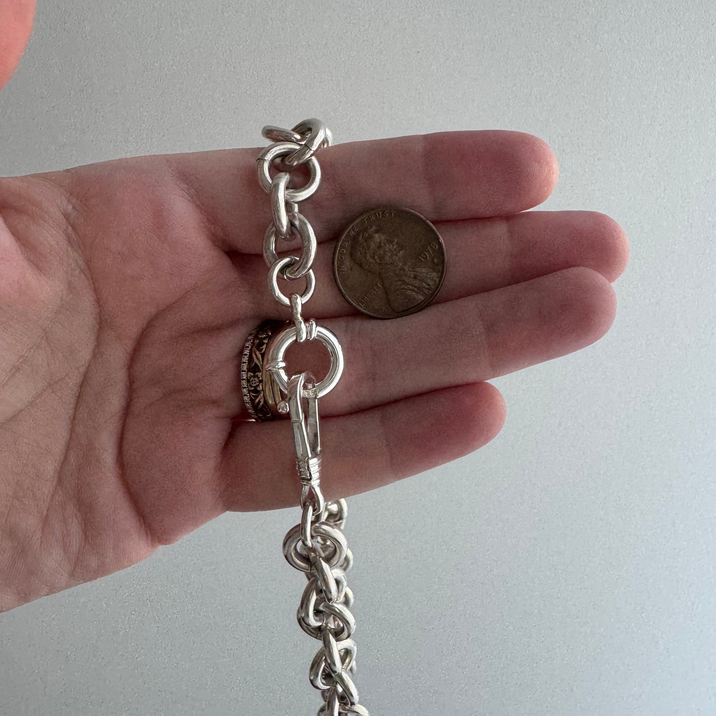 reimagined V I N T A G E // modern day watch chain / chunky sterling silver cable chain with new clasps / 18", 89.3g