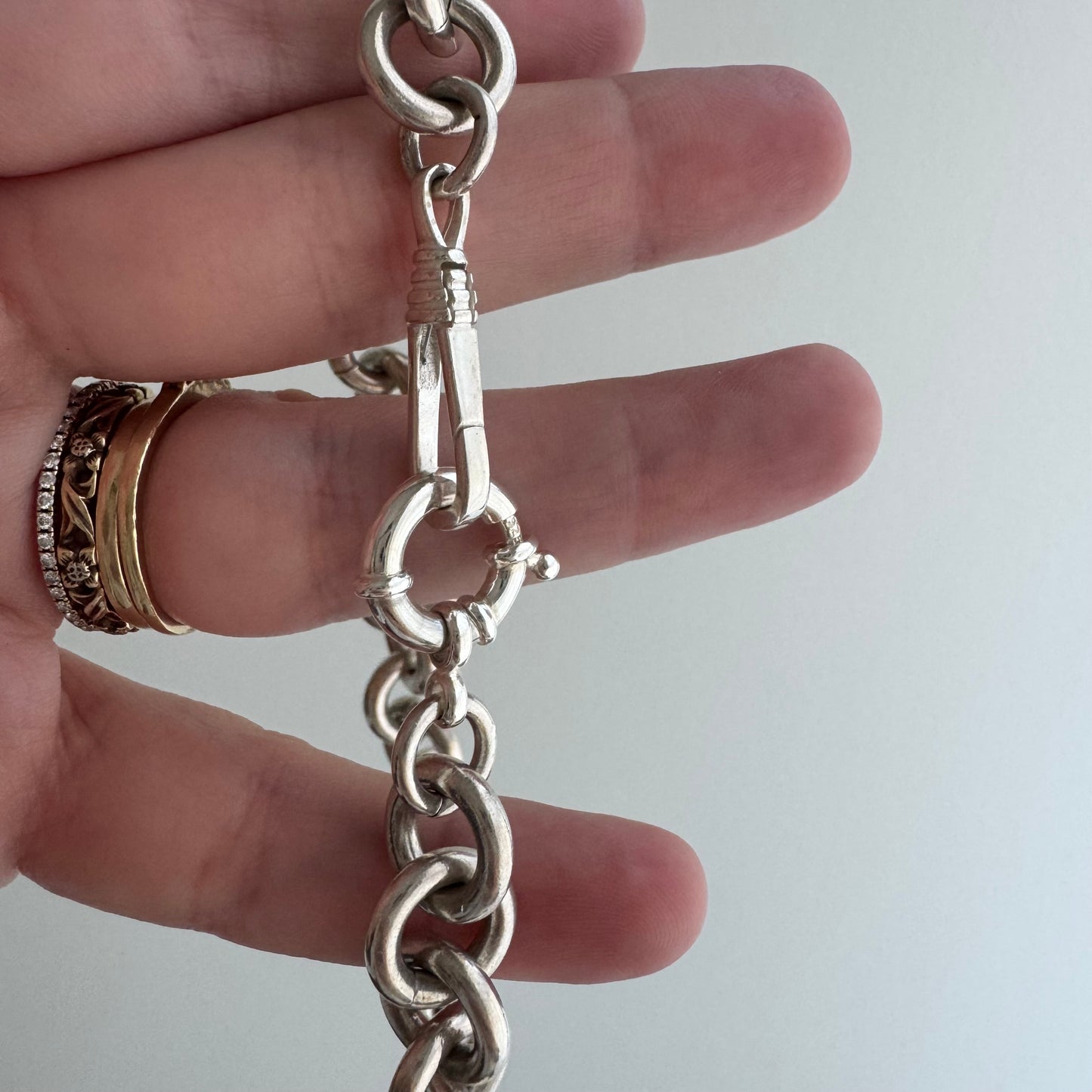 reimagined V I N T A G E // modern day watch chain / chunky sterling silver cable chain with new clasps / 18", 89.3g