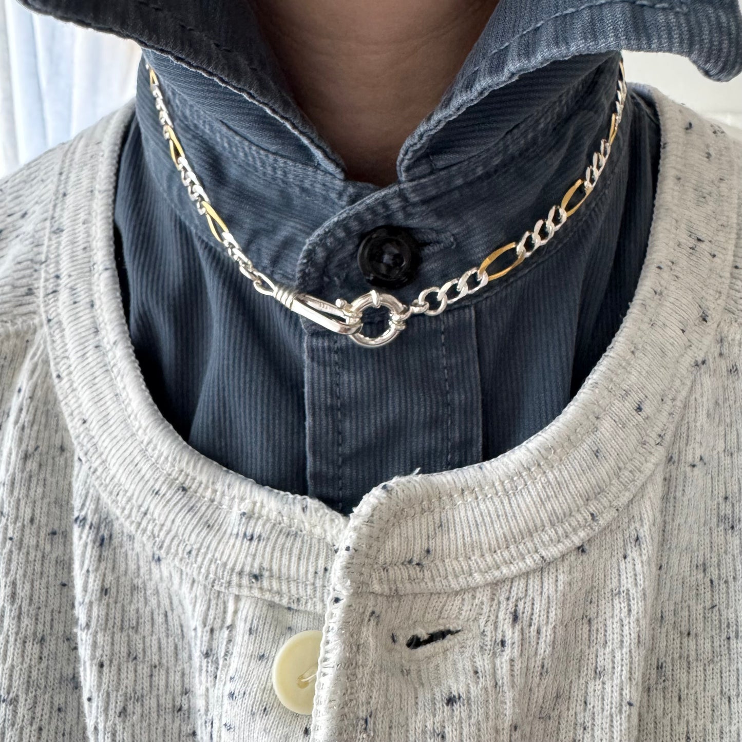 reimagined V I N T A G E // modern day watch chain / re-worked sterling two tone figaro chain / 16.5", 15g