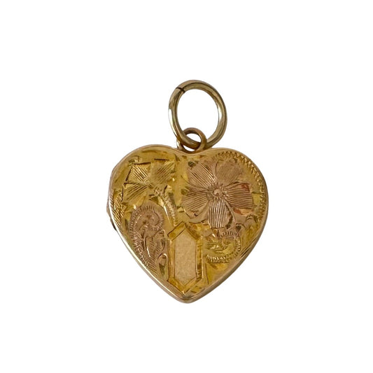 V I N T A G E // 1930s florals / 14k yellow and rose gold heart shaped floral locket / a pendant or charm