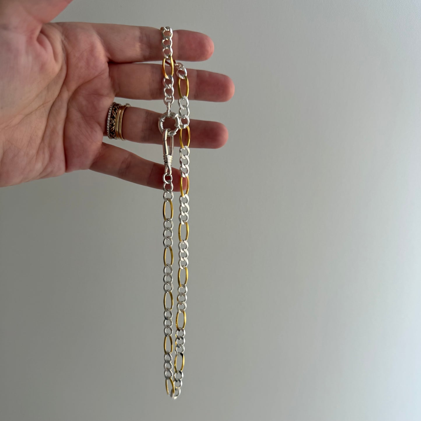reimagined V I N T A G E // modern day watch chain / re-worked sterling two tone figaro chain / 16.5", 15g