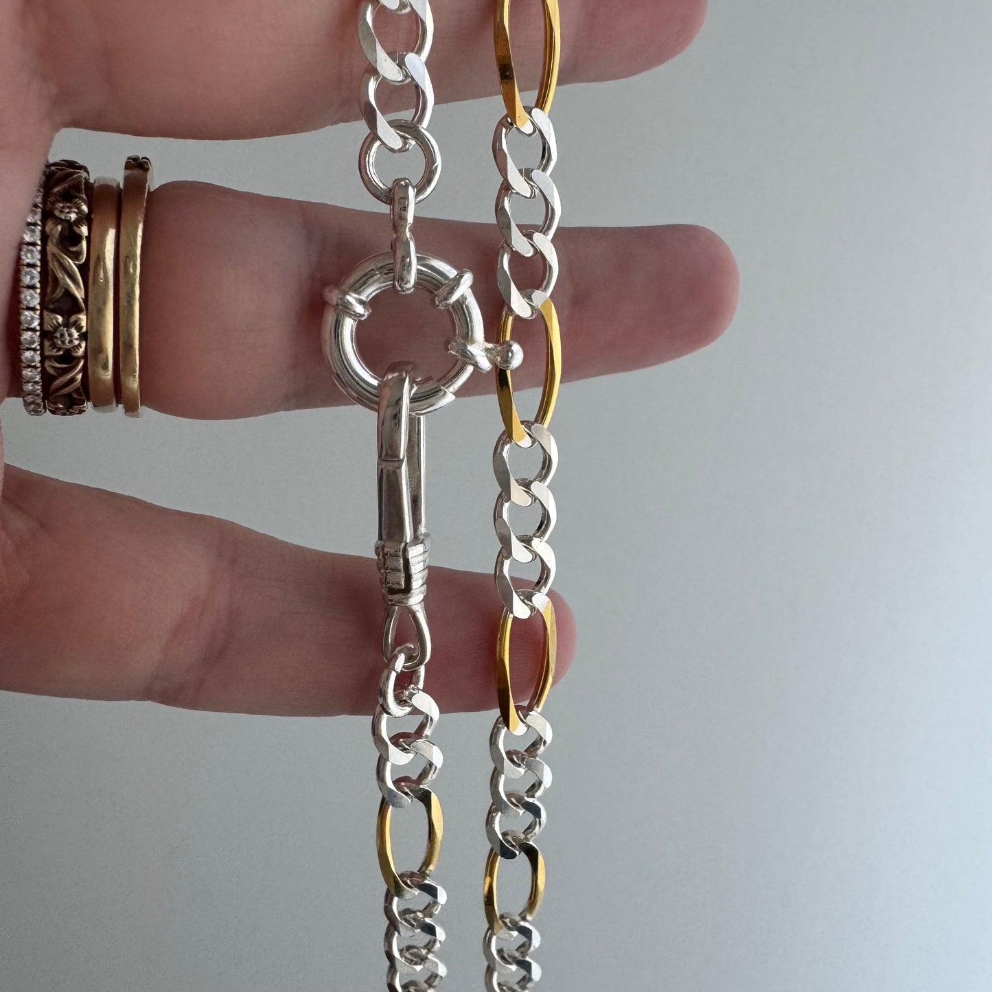 reimagined V I N T A G E // modern day watch chain / re-worked sterling two tone figaro chain / 16.5", 15g