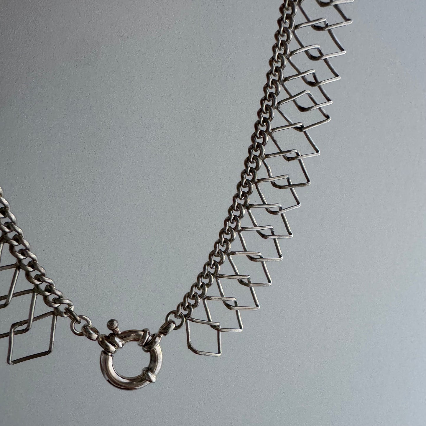 V I N T A G E // lace collar / sterling silver interlocking diamond fringe necklace / 17", 26.9g