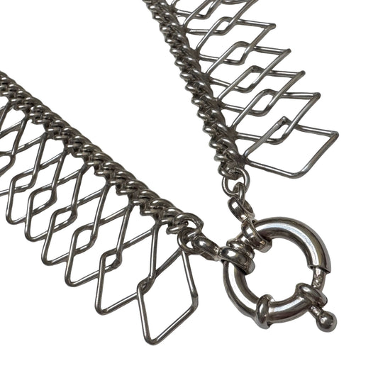 V I N T A G E // lace collar / sterling silver interlocking diamond fringe necklace / 17", 26.9g