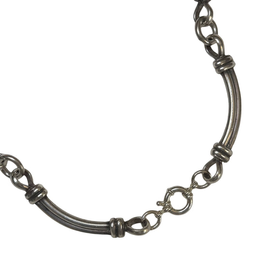 reimagined V I N T A G E // modern day watch chain / re-worked sterling silver curved bar link chain / ~16.5", 86.9g