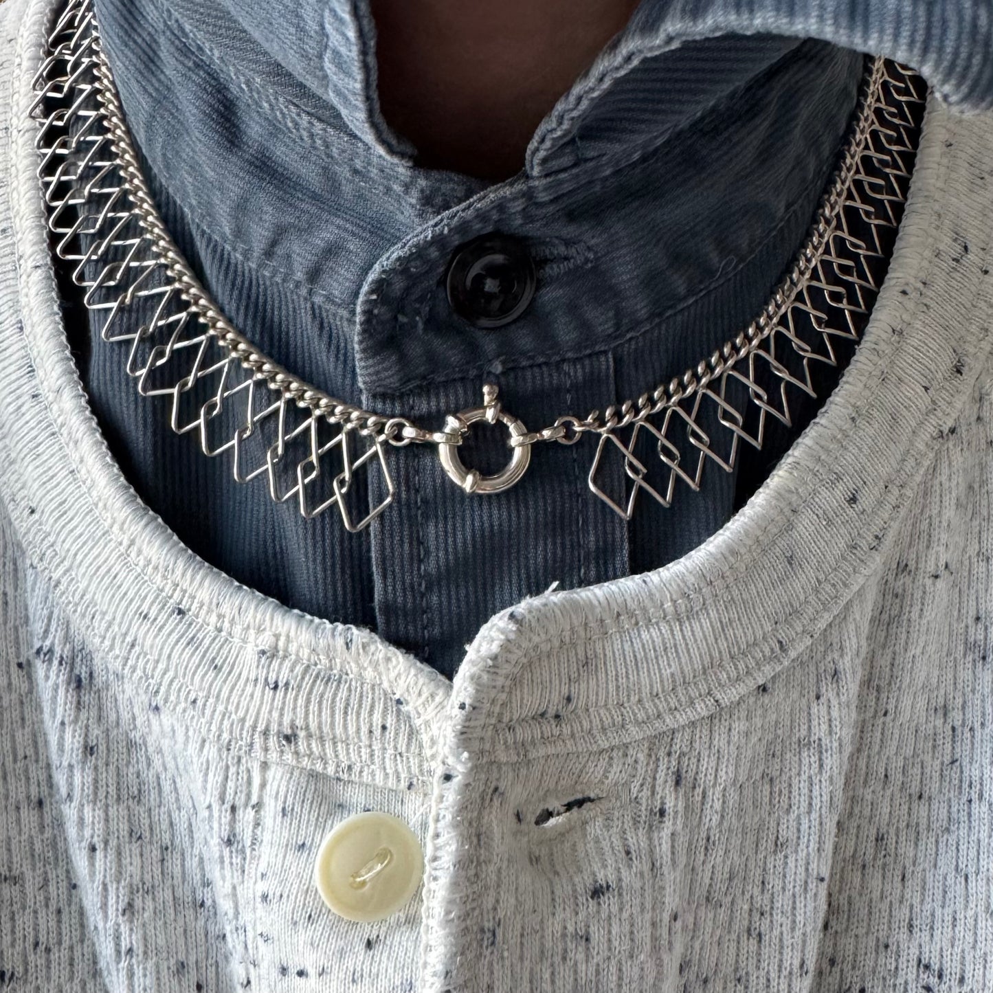 V I N T A G E // lace collar / sterling silver interlocking diamond fringe necklace / 17", 26.9g