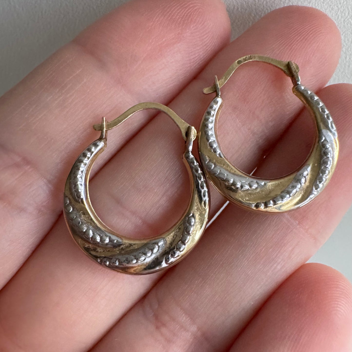 P R E - L O V E D // everyday hoops / 10k yellow and white gold hoops / ~3/4"