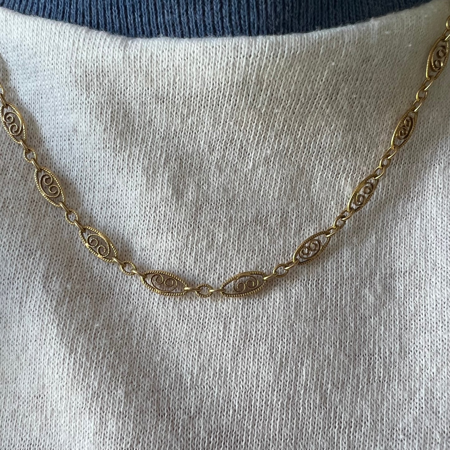 V I N T A G E // lace links / 14k yellow gold filigree link necklace chain / 17.5"