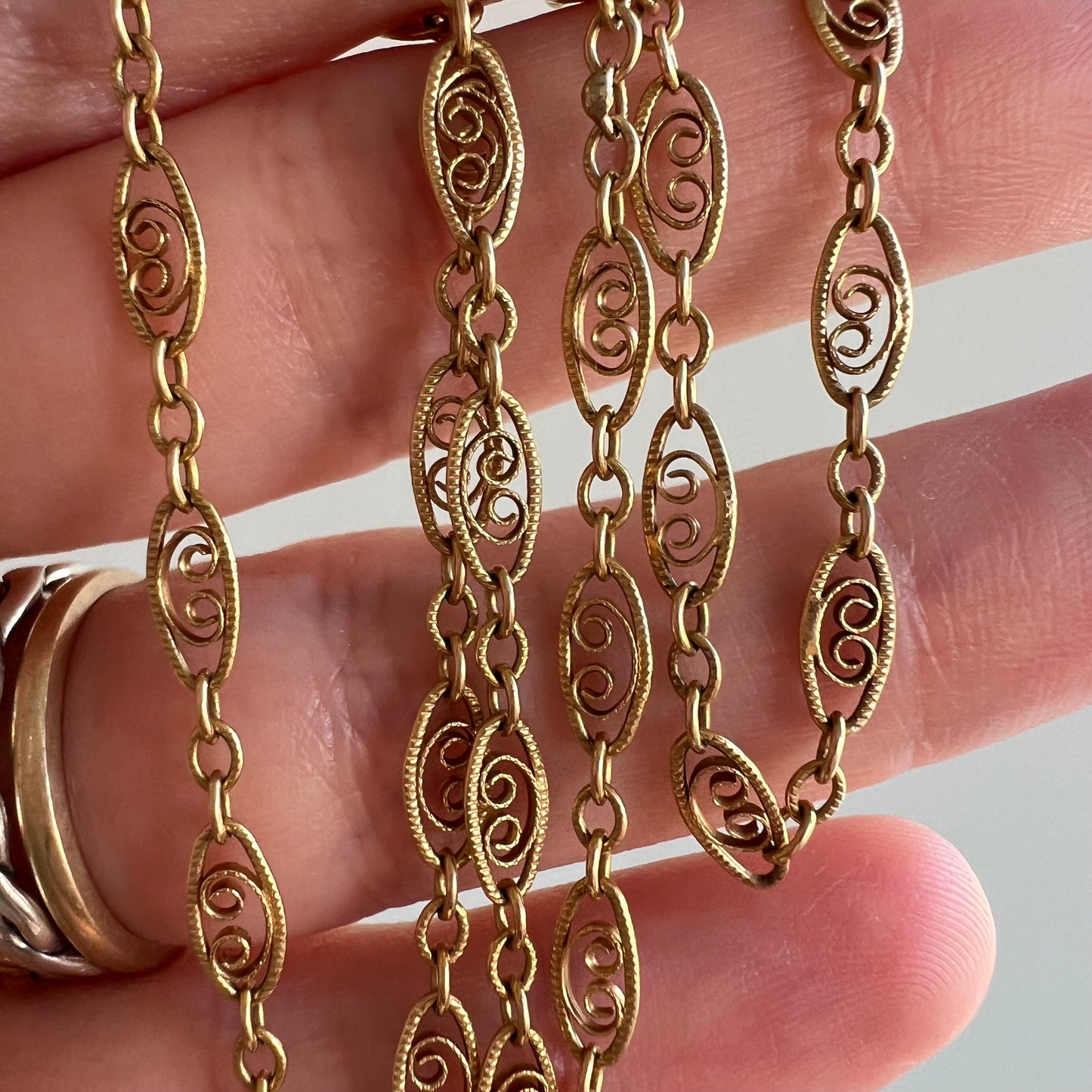 V I N T A G E // lace links / 14k yellow gold filigree link necklace chain / 17.5"