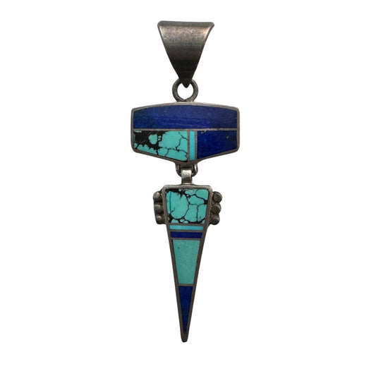 V I N T A G E // solved puzzle / sterling silver geometric inlay pendant with lapis and turquoise
