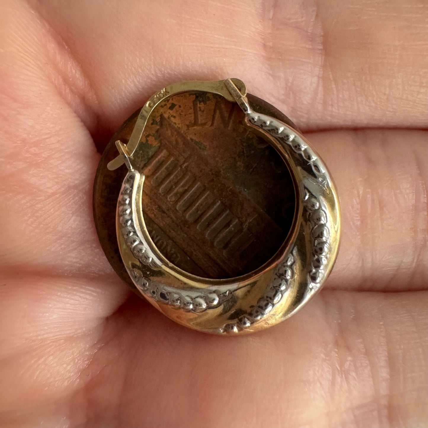 P R E - L O V E D // everyday hoops / 10k yellow and white gold hoops / ~3/4"