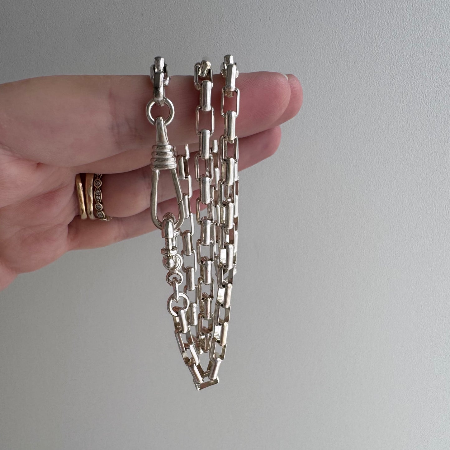 reimagined V I N T A G E // modern day watch chain / re-worked sterling silver long box paperclip link chain / 17", 19.6g