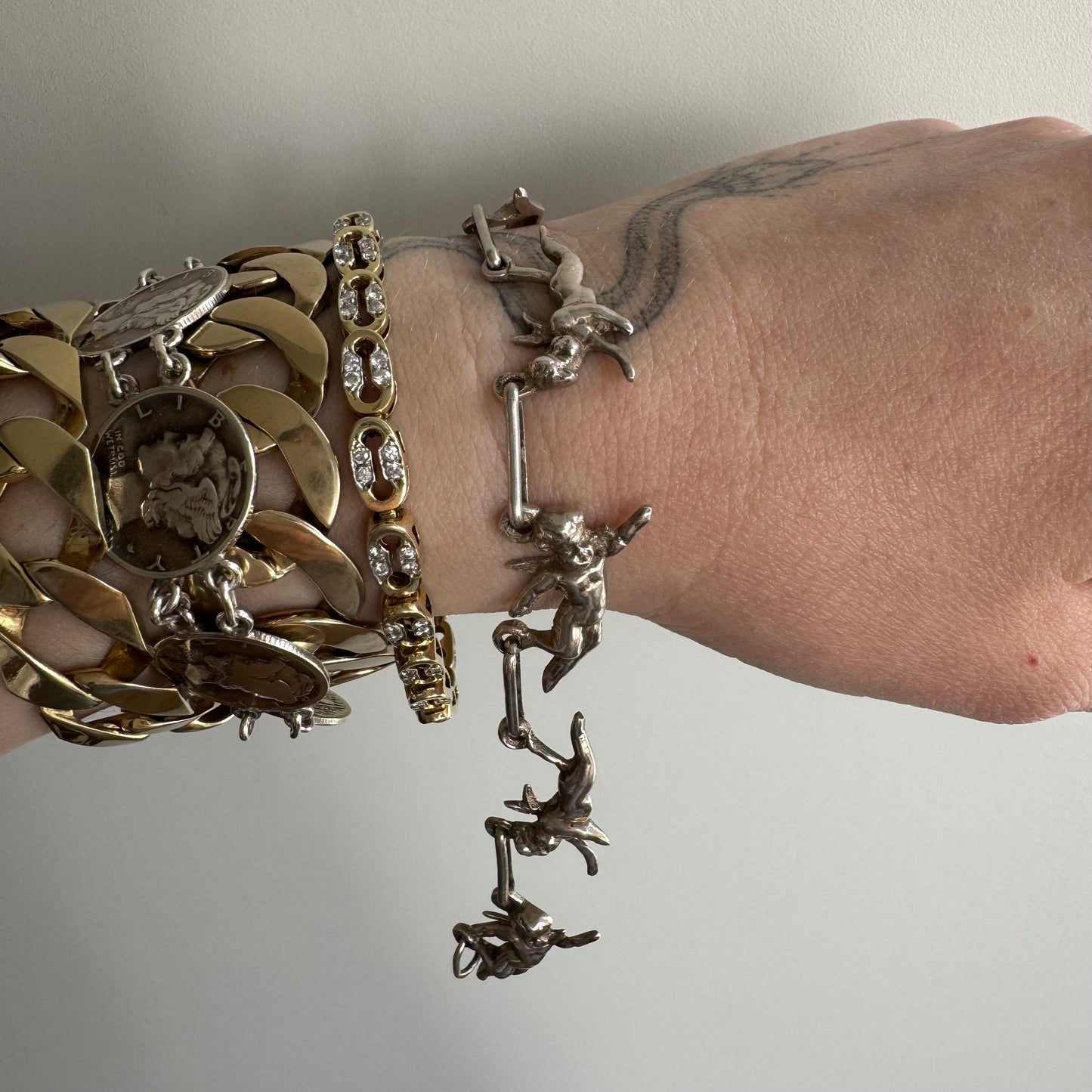 V I N T A G E // angel team / sterlings silver cherub chain bracelet / 7.25"