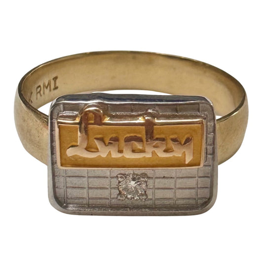 reimagined V I N T A G E // Lucky achievements / 10k Lucky supermaket pin conversion ring / size 6.5-7