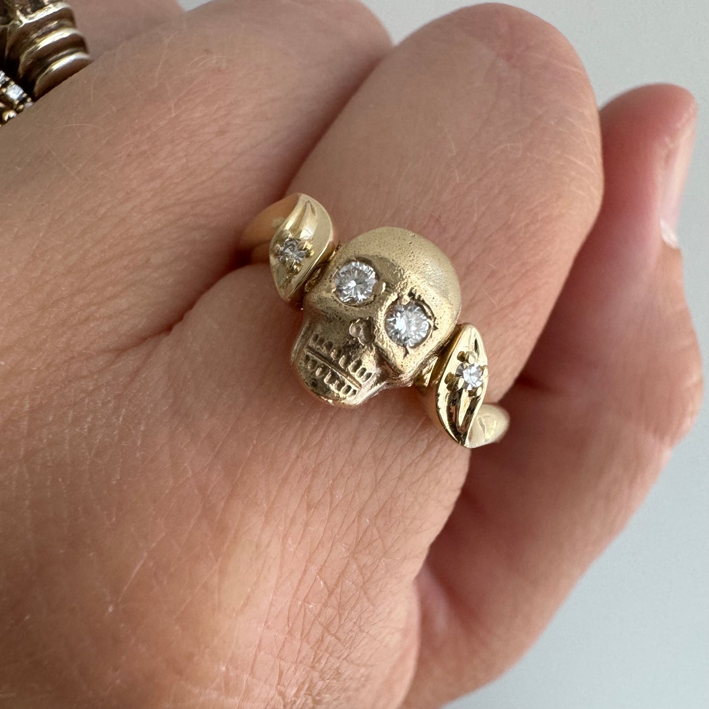 reimagined V I N T A G E // memento mori / 14k yellow gold and diamond ring / skull conversion ring / size 6.5+