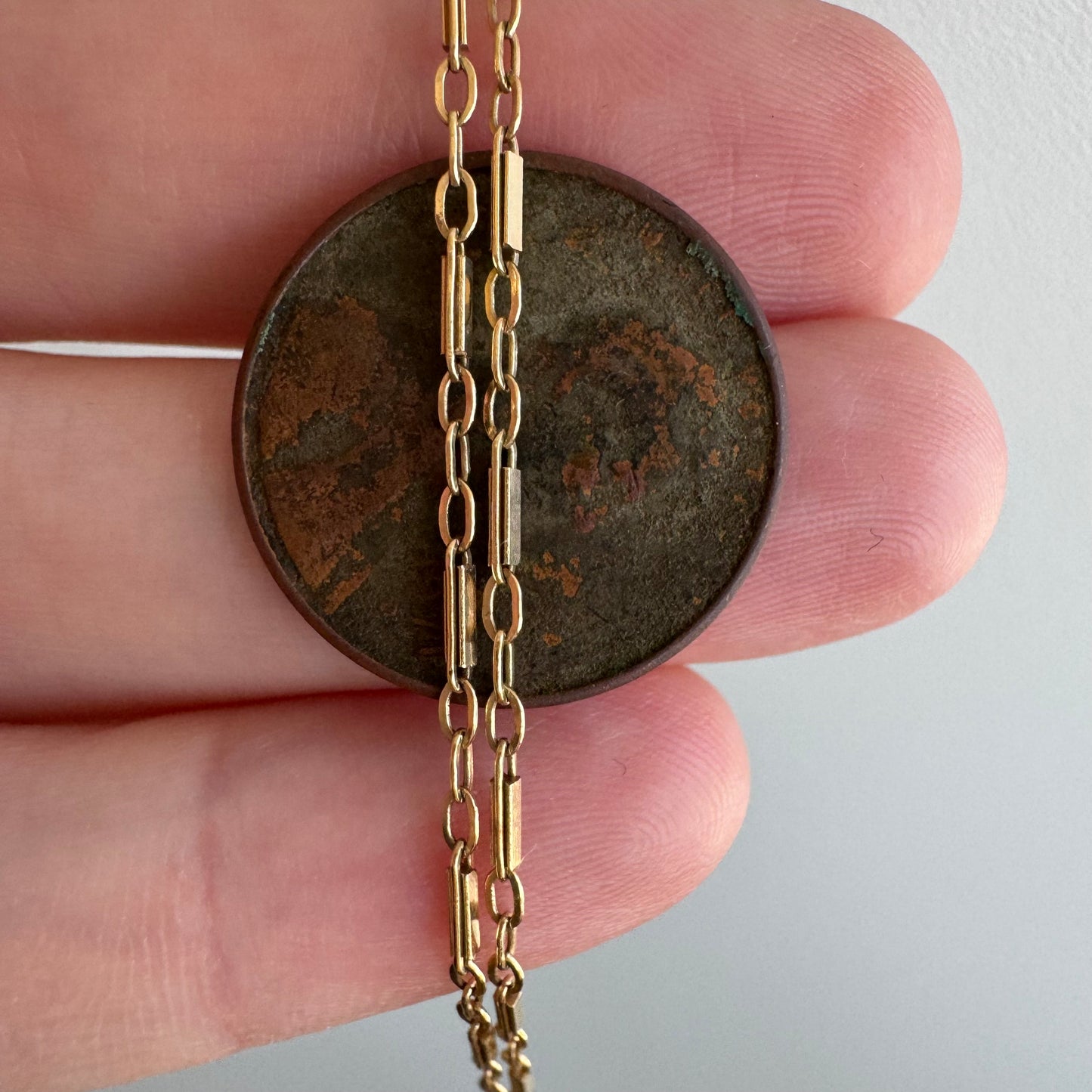 V I N T A G E // daintiest trombone / 14k yellow gold bar link station chain / 15.25", 1.9g