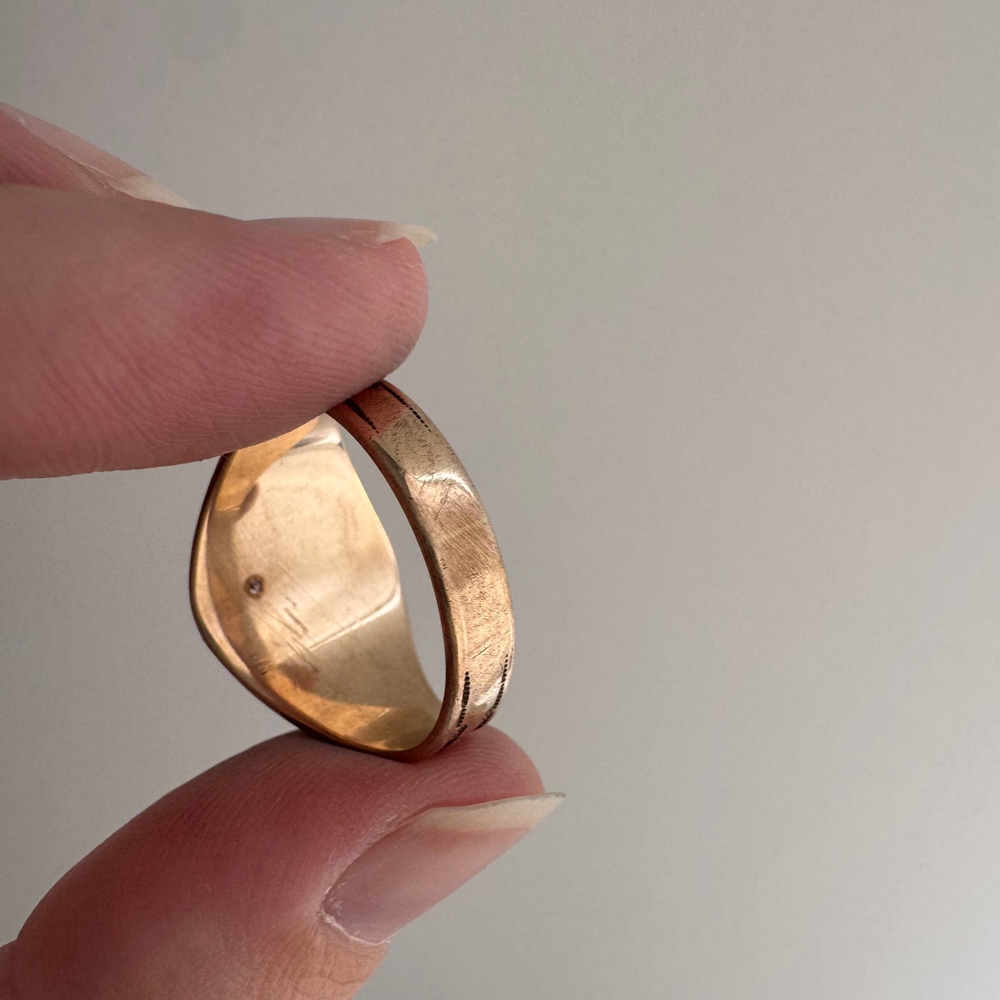 reimagined A N T I Q U E // letting go / 10k rosy gold signet with newly engraved dandelion and diamond / size 8