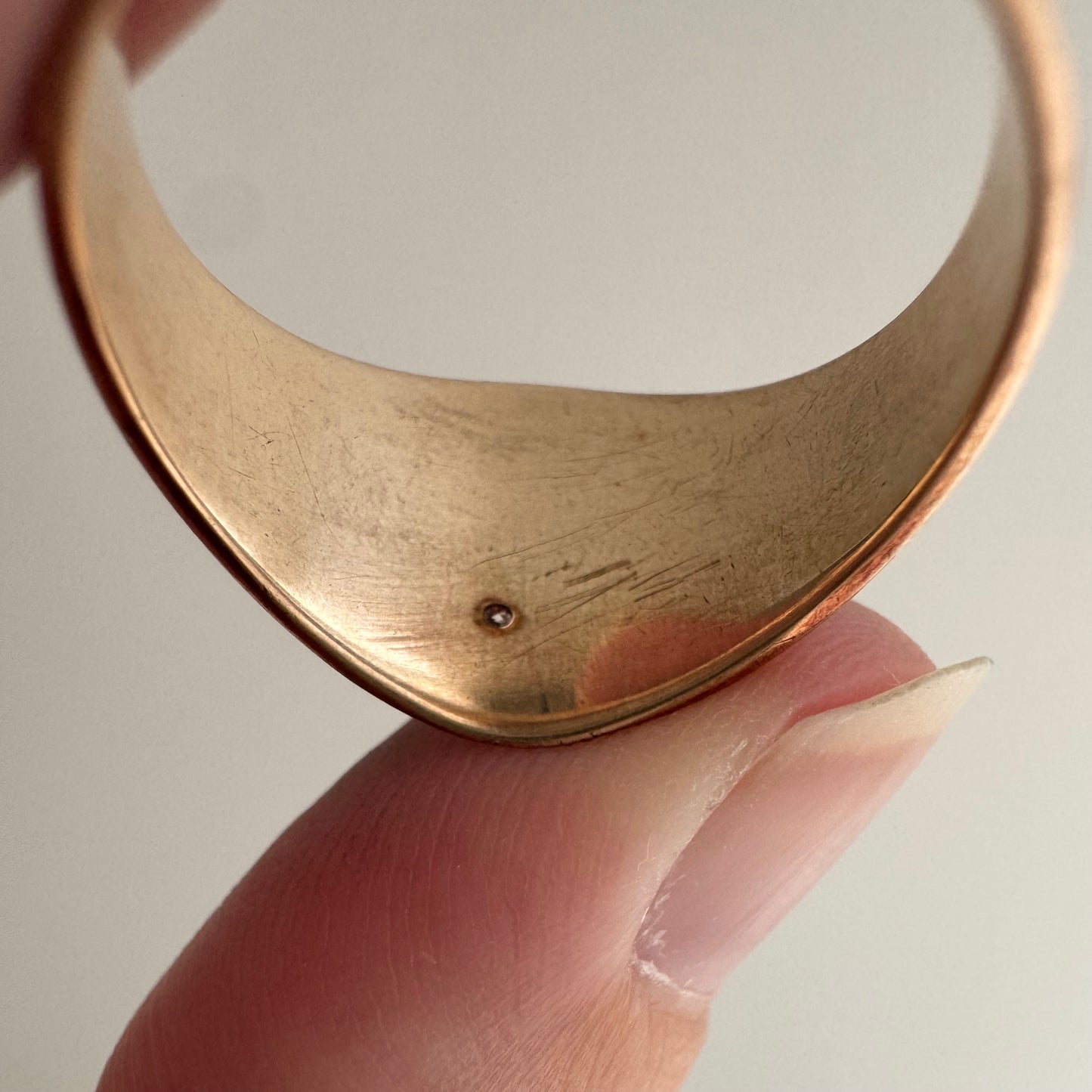 reimagined A N T I Q U E // letting go / 10k rosy gold signet with newly engraved dandelion and diamond / size 8