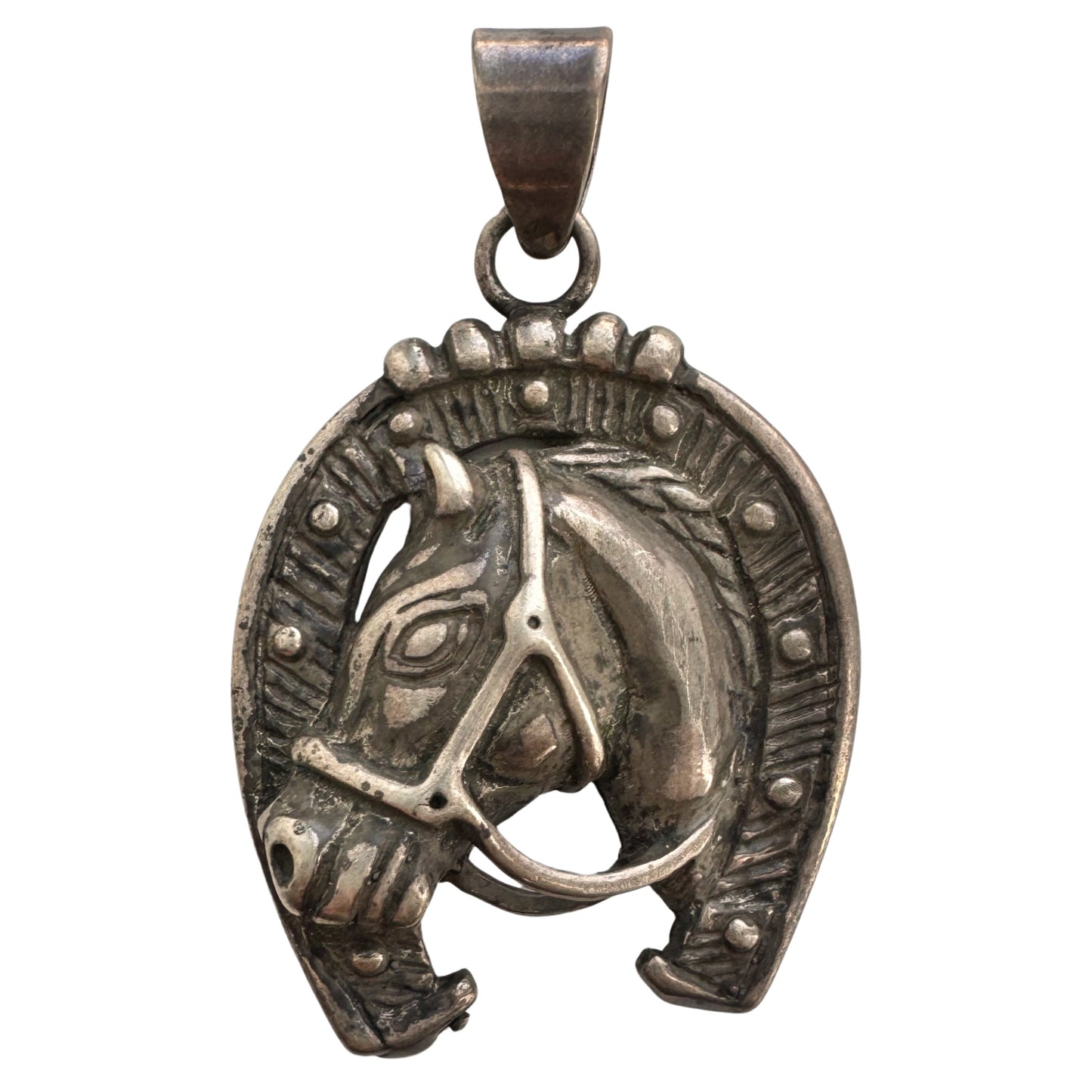 V I N T A G E // somewhere out west / sterling silver horse and horseshoe / large pendant