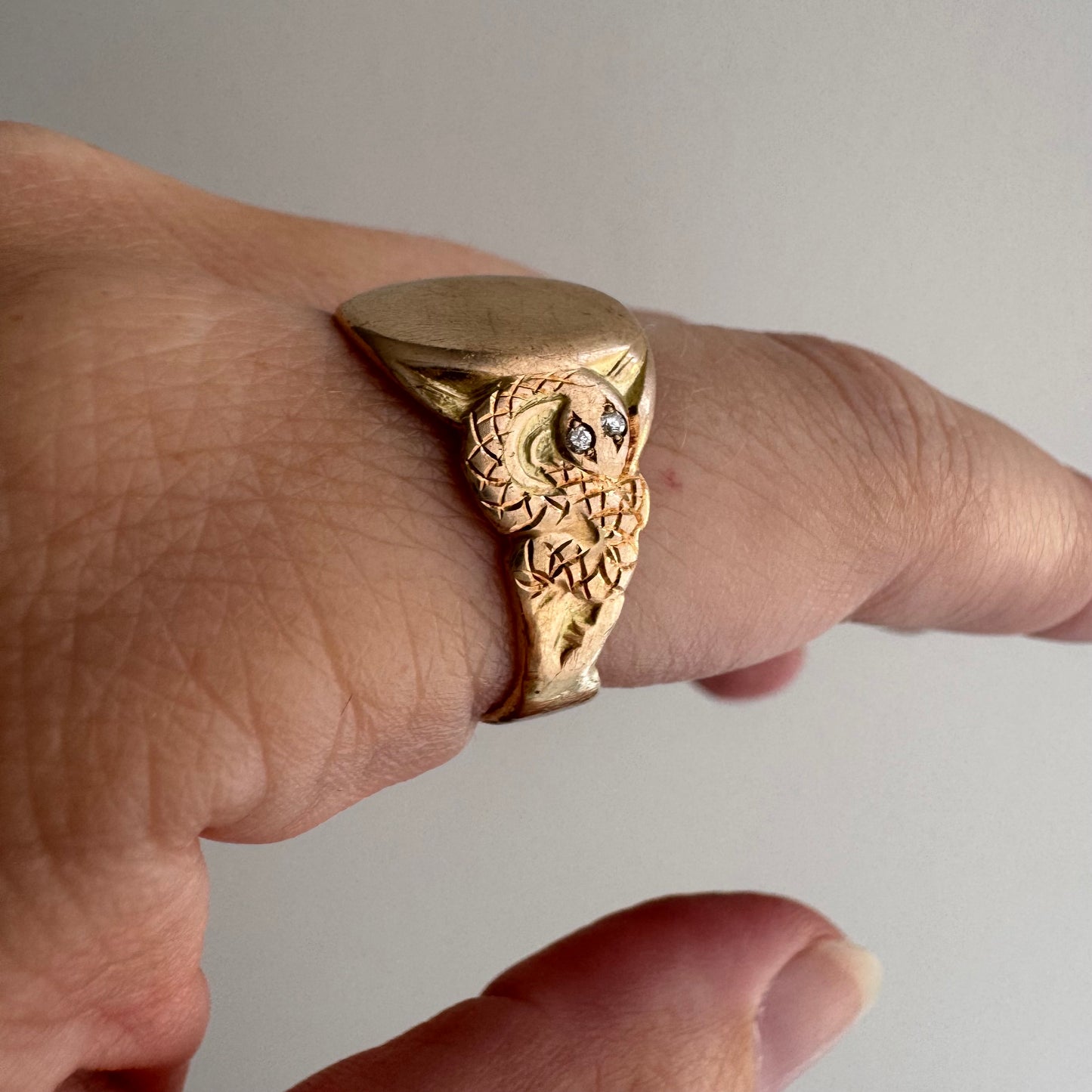 reimagined V I N T A G E // subtle slither / 10k turn of the century blank signet ring with reworked snake shoulders / size 8ish